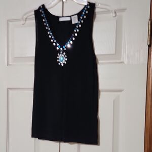 Hannah Black Tank Top with Blue Embellishments